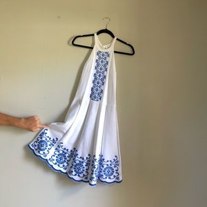 XS Parker white and blue midi dress